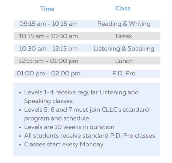 CLLC Public School Parents Program Timetable