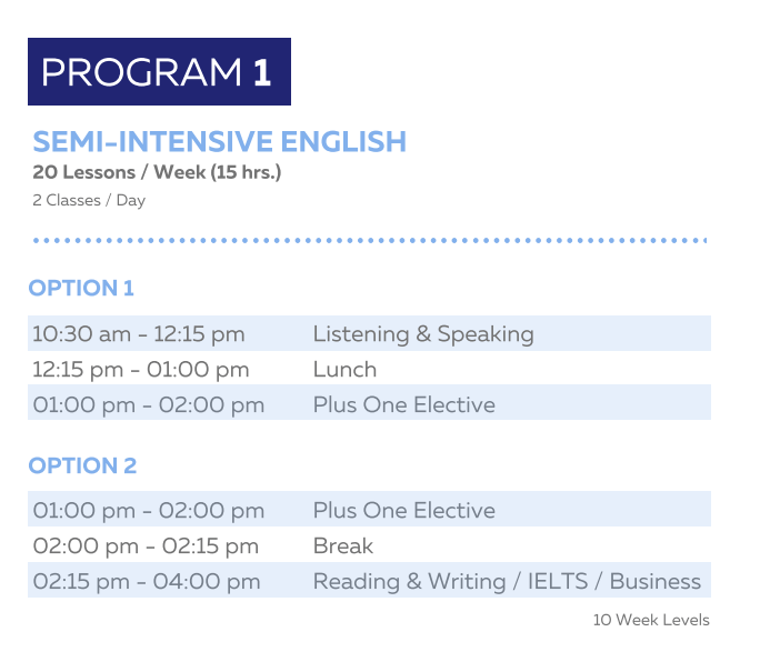 CLLC Semi Intensive Timetable